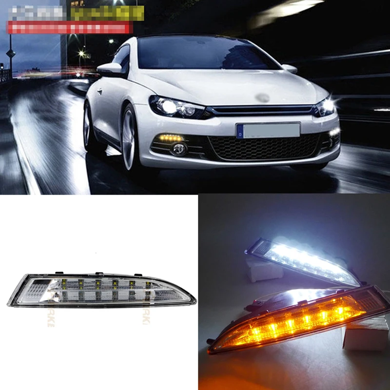 Ownsun новое обновление LED Габаритные огни DRL с желтым сигналом поворота для VW Scirocco 2009