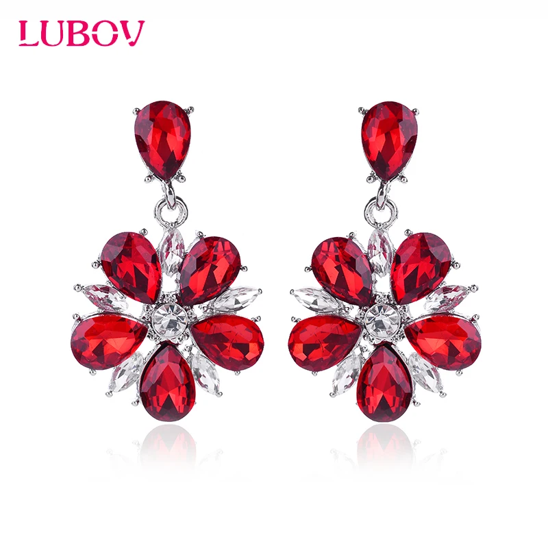 

LUBOV Colorful Crystal Stone Flower Petals Pendant Drop Earrings Women Fashion Rhinestone Dangle Earrings Party Jewelry 2018
