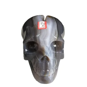 

MJP Cheap Price 0.84kg Unique Crystal Skull Ornament Hand carved Natural Agate Geode Quartz Crystal Reiki Skull
