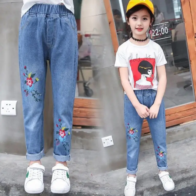 Roupas Infantis Menina новые детские ковбойские штаны повседневные джинсы с вышитыми