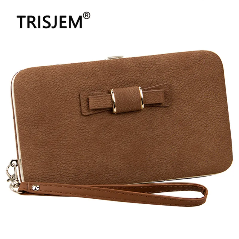 

Hot Cute Lady Small Long Card Holder Women PU Leather Mobile Phone Wallet Anti-theft Mini Candy Color Women's Purse With Bow