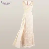 Engel-fashions frauen V Neck Spitze Abendkleid Plissee Band Meerjungfrau Party Kleid Apricot 428 418