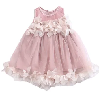 Kids Girls Princess Pink White Dresses Pageant Toddler Kids Baby Girl Sleeveless Flower Tulle Petal Party