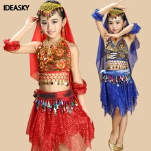 Костюм для танца живота топ брюки комплект для девочек индийское сари одежда для танца живота восточные костюмы детская одежда Болливуд для детей