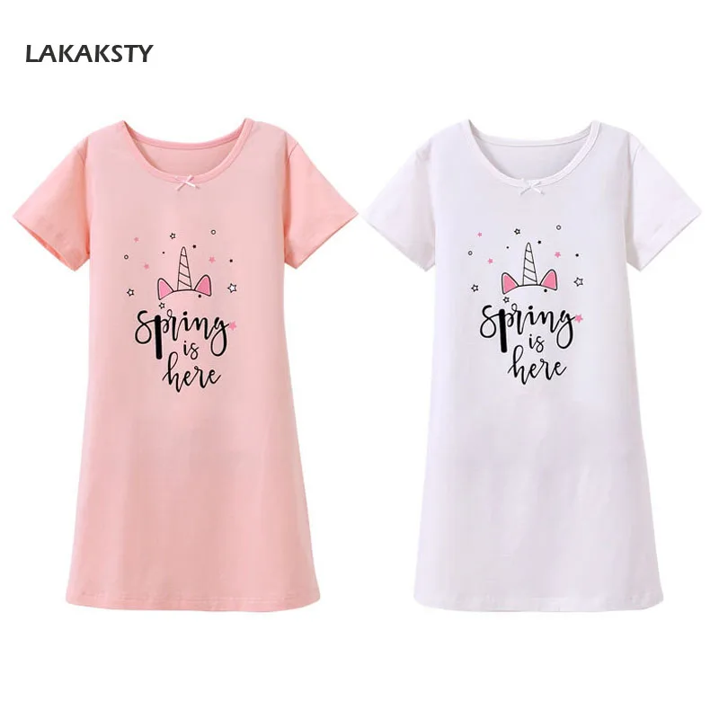 100-160 см хлопок Девочки ночные рубашки брендовая одежда для маленьких девочек рубашки розовый белый Цвет детская Домашняя пижама с принтом с героями мультфильмов, одежда для сна, одежда для сна