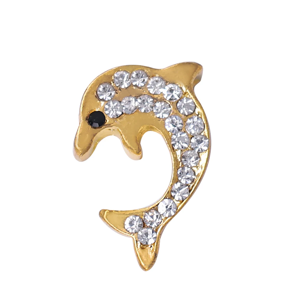 Delicate Rhinestone Crystal Inlaid Golden Dolphin Charm Pendant for DIY