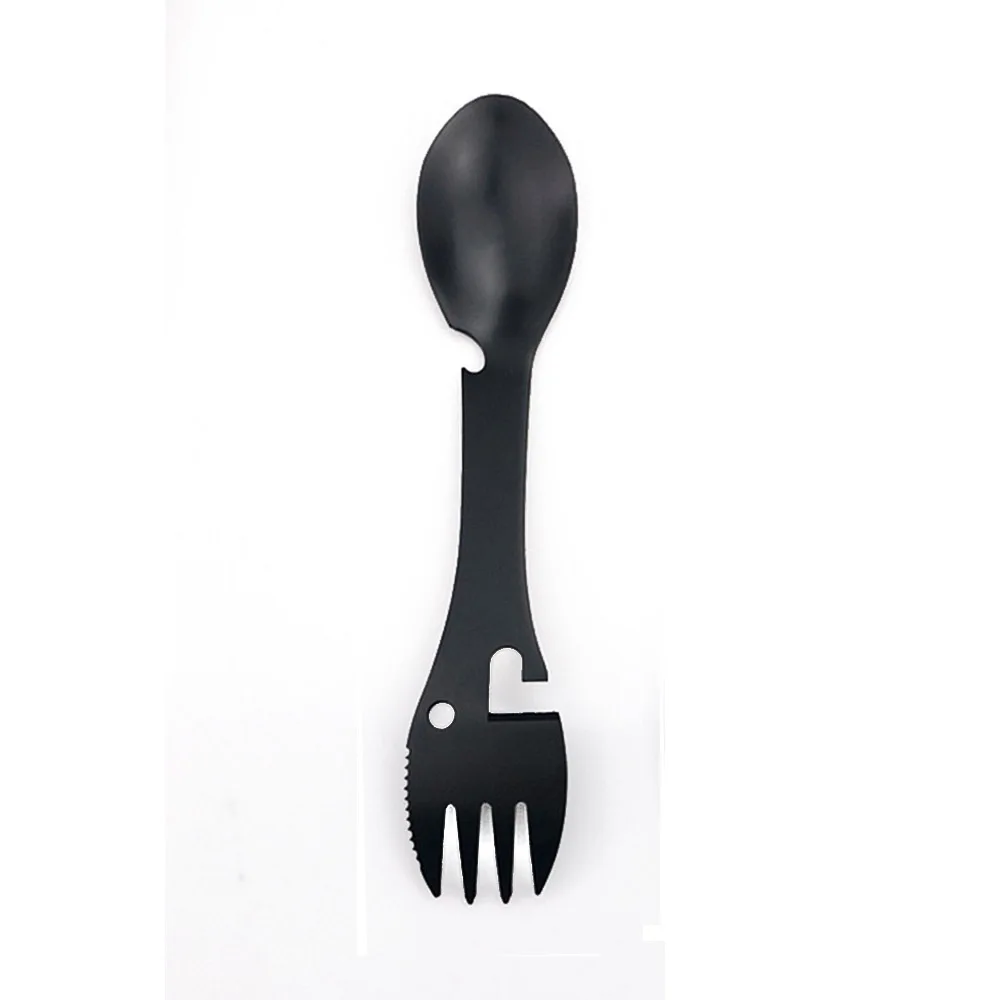 

1-piece Portable Multifunctional Spoon Tableware Fork Black Titanium Spork Camping Cookware Opener Tool Picnic Outdoor