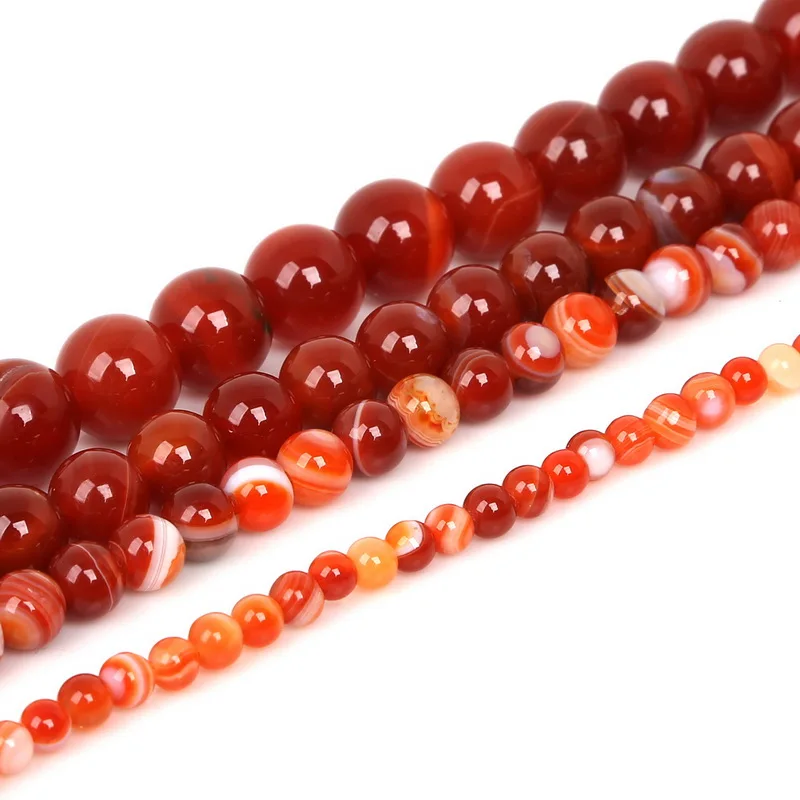 Perles rondes rouges en cornaline sélectionnables, 4, 6, 8, 10mm, en pierre naturelle, pour bijoux de direction, bracelet, collier, DIY