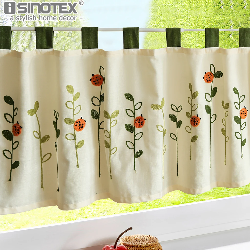

Coffee Roman Curtain Window Valance Half-curtain Leaves Wool Embroidery Small Panel Drape Tab Tape for the Kitchen Cabinet