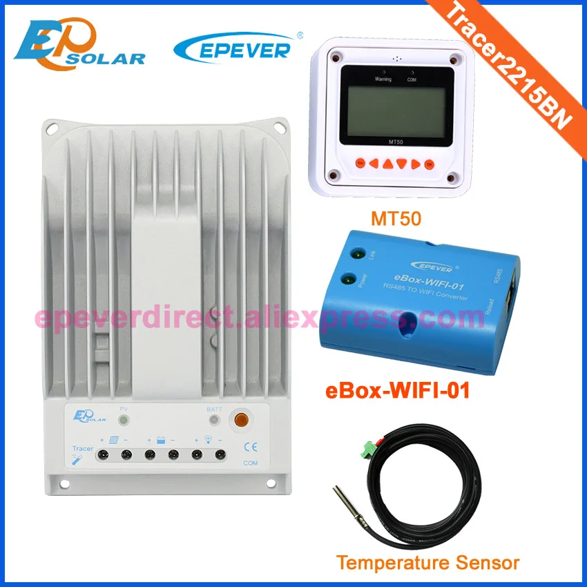 

MPPT controller 20A 20amp EPSolar/EPEVER solar Charger Controller Tracer2215BN with eBOX-Wifi-01 MT50 meter+temperature sensor