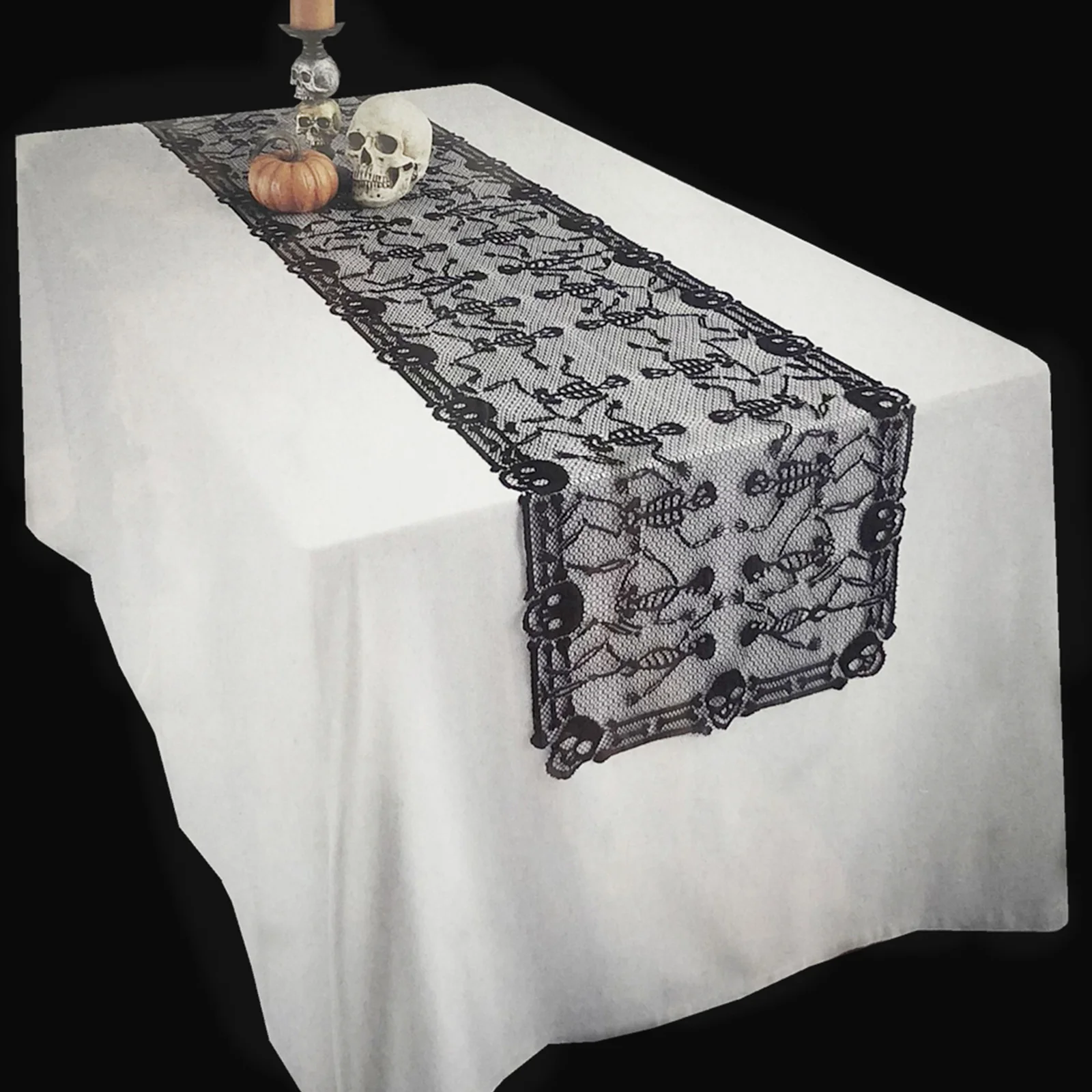 

Skull Skeleton Spider Halloween Table Runner Lace Table Cloth Halloween Decoration Horror Haunted Home Decor Party Supplies