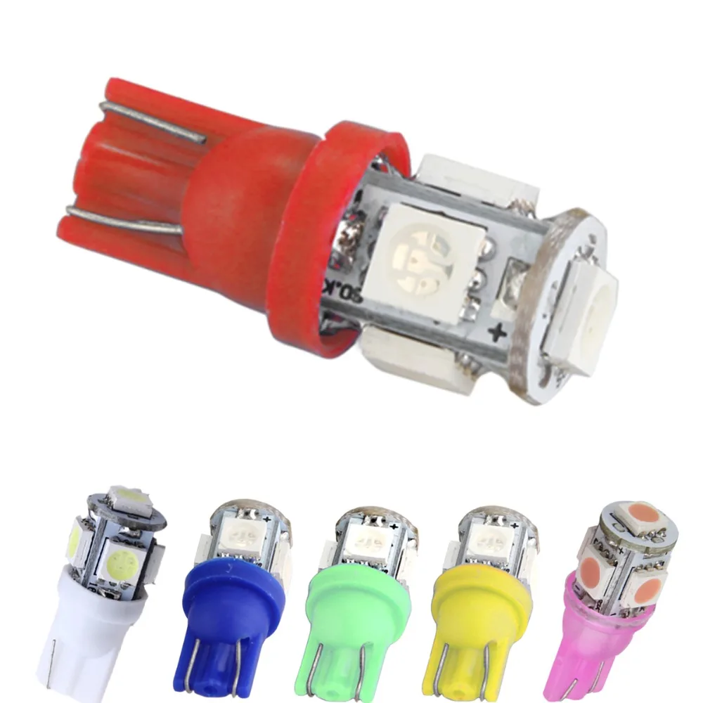 

Qook 20pcs T10 W5W   Yellow Green Red Pink White Blue 5050 SMD 5 LED Car Side Wedge Light Bulb Lamp 12V