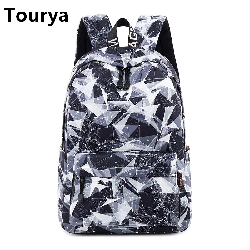 

Tourya Fashion Waterproof Women Backpack Geometric Pattern Printing Large Capacity School Knapsack Girls College Laptop Mochila