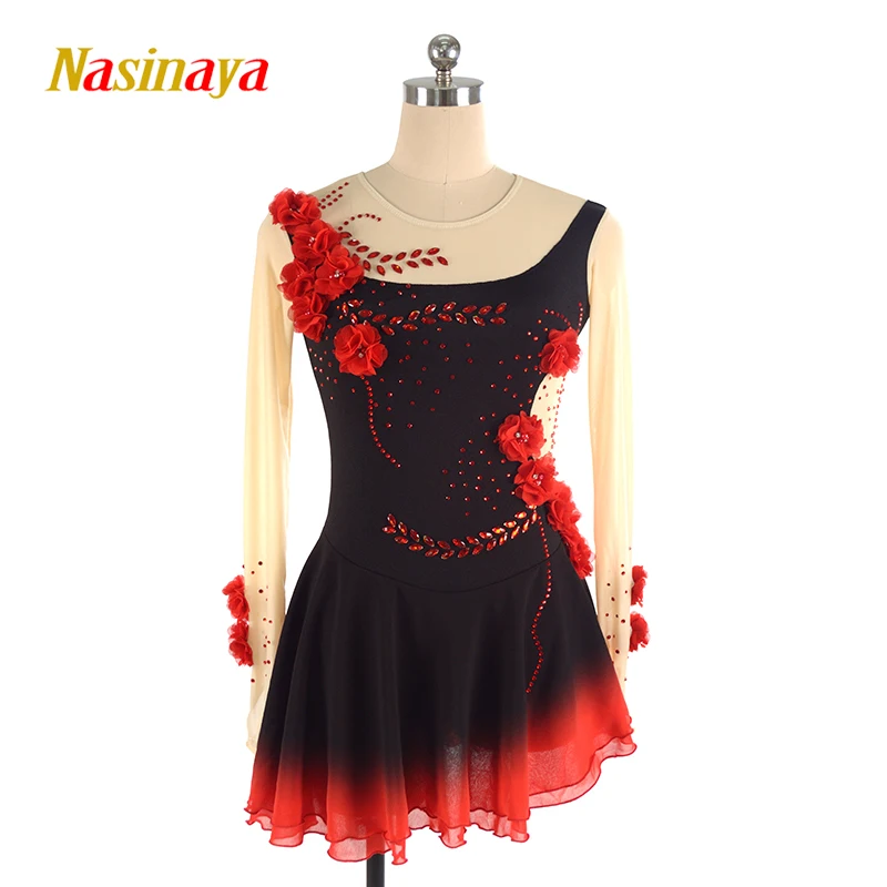 

Nasinaya Figure Skating Dress Customized Competition Ice Skating Skirt for Girl Women Kids Patinaje Performance Black Red