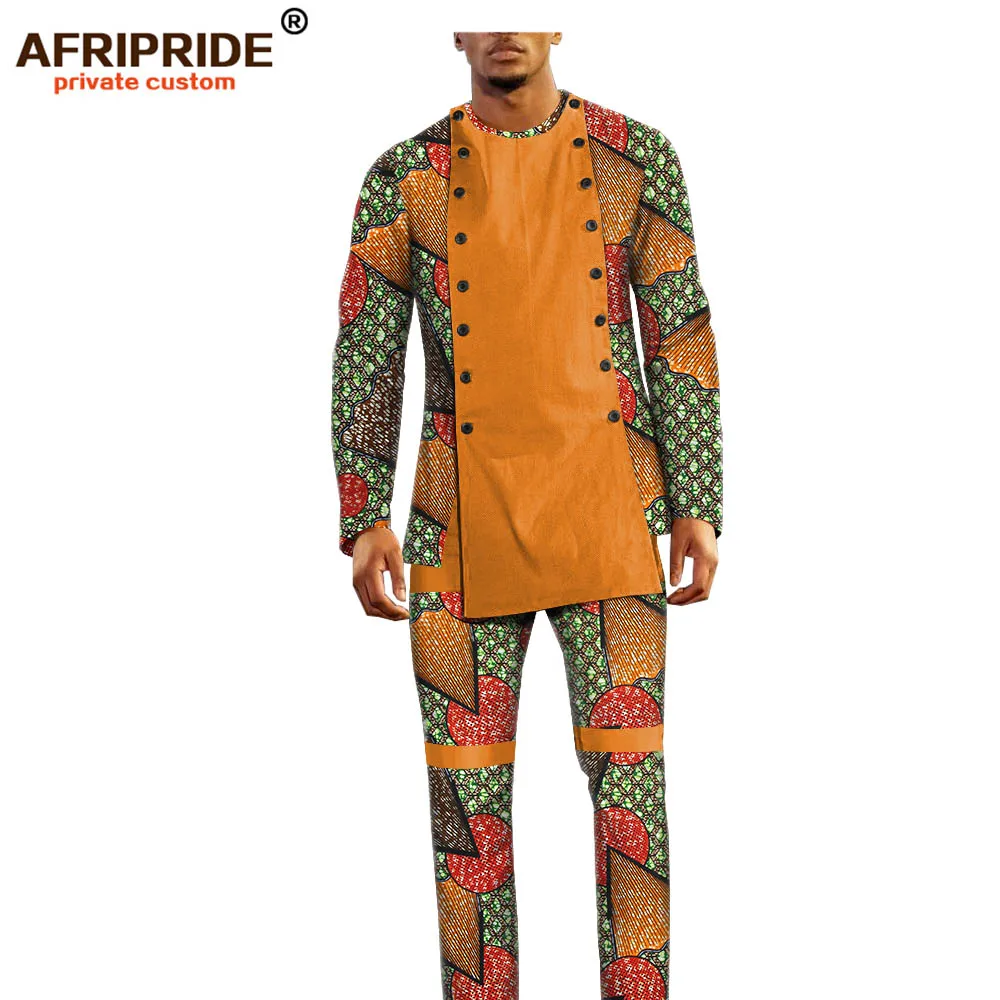 

2019 spring african dashiki pants set for men AFRIPRIDE bazin richi full sleeve top+full length pants men's casual set A1816011