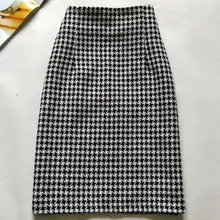 Новинка, осенне-зимние юбки, Женская шерстяная Офисная Женская юбка с высокой талией, юбка в клетку