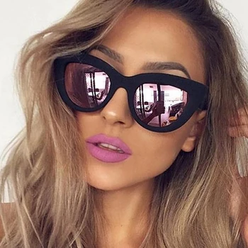 

CatEye Pink Sunglasses Woman Mirror Shades Female Sun Glasses For Women Coating Rose Gold Luxe Brand sunglasses