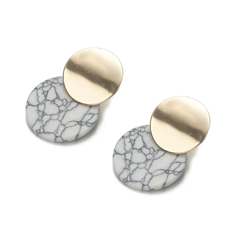 

ECODAY Gold Color Metal Earings Imitation Marble Statement Earrings Drop Earrings for Women Brincos 2019 Boho Jewelry