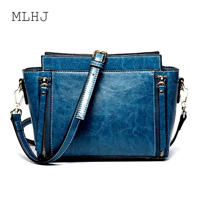

MLHJOil wax leather handbag 2018 new simple white bag ladies portable slung shoulder bag