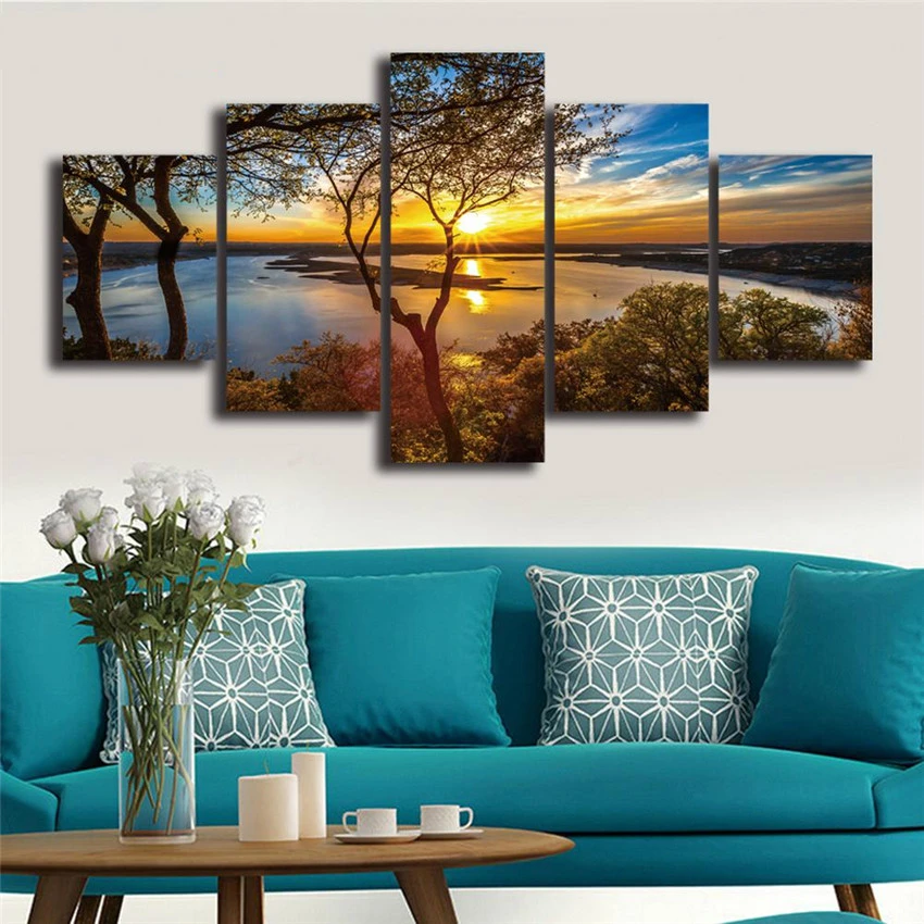 Sunset Lake Trees Canvas Wall Art Poster for Dining Room Decor image 3