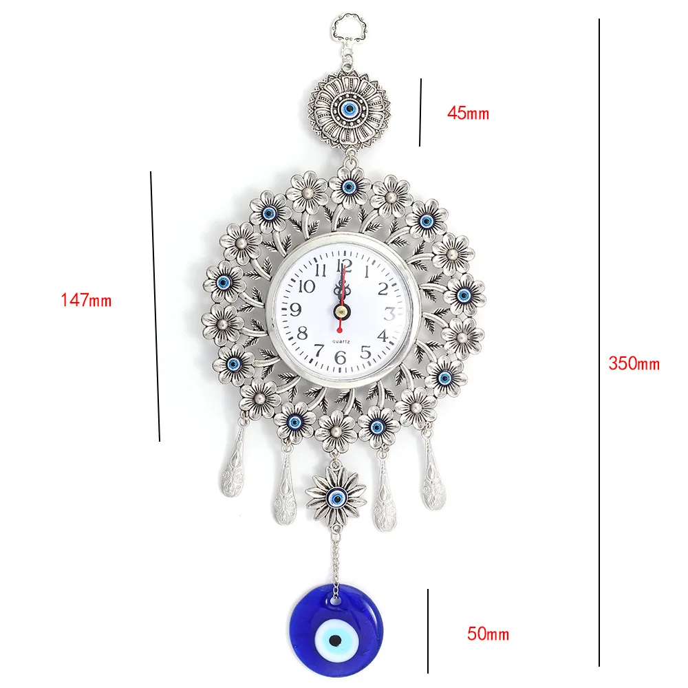 35 cm Turkish Nazar Glass Evil Eye Wall Clock Hanging Charm &Home Decor Peacock Tail Decoration