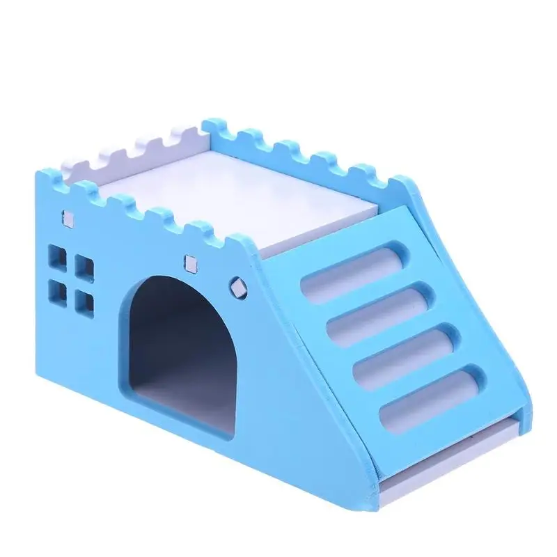 Деревянная лестница хомяка спальный дом Золотой медведь гнездо кровать для маленьких домашних животных шиншилл морская свинка маленькая клетка для животных игрушки клетки - Цвет: Синий