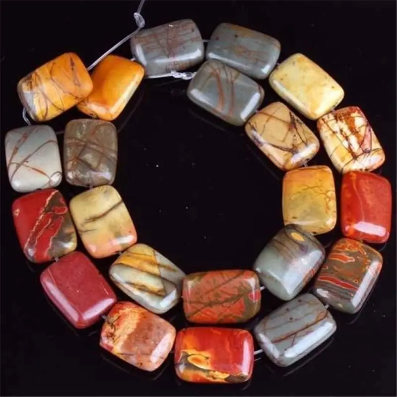 

FREE SHIPPING>>>@@ wholesale Beautiful 13x18mm Multicolor Picasso Jasper Rectangle Loose Bead 15"