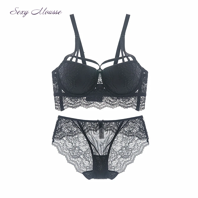 Jeunespop34 買取 セクシーなムース 2017 送料無料ハーフカップブラジャーブリーフセッ ト レースプッシュアップランジェリー Se 女性ブラジャーインナー オンライ ン 価格