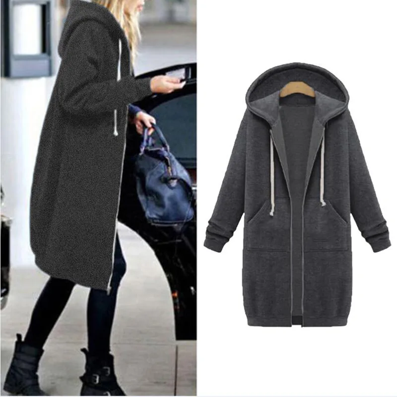 Модная повседневная длинная куртка на молнии с капюшоном, толстовки, Свитшот винтажного размера плюс, верхняя одежда с капюшоном, осенне-зимнее пальто для женщин 5XL