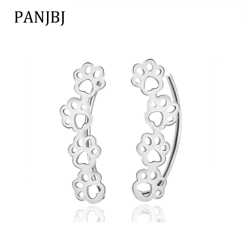 

New Authentic 925 Sterling Silver Stud Earrings Cute Paw Trail Cat And Dog Footprints Earring For Women Fashion Jewelry