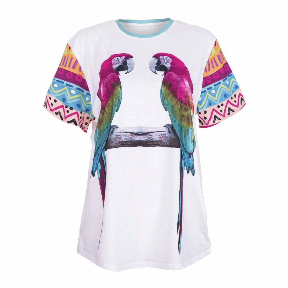 Женская футболка с принтом попугаев ацтеков, футболка с коротким рукавом, модные женские топы, Повседневная футболка