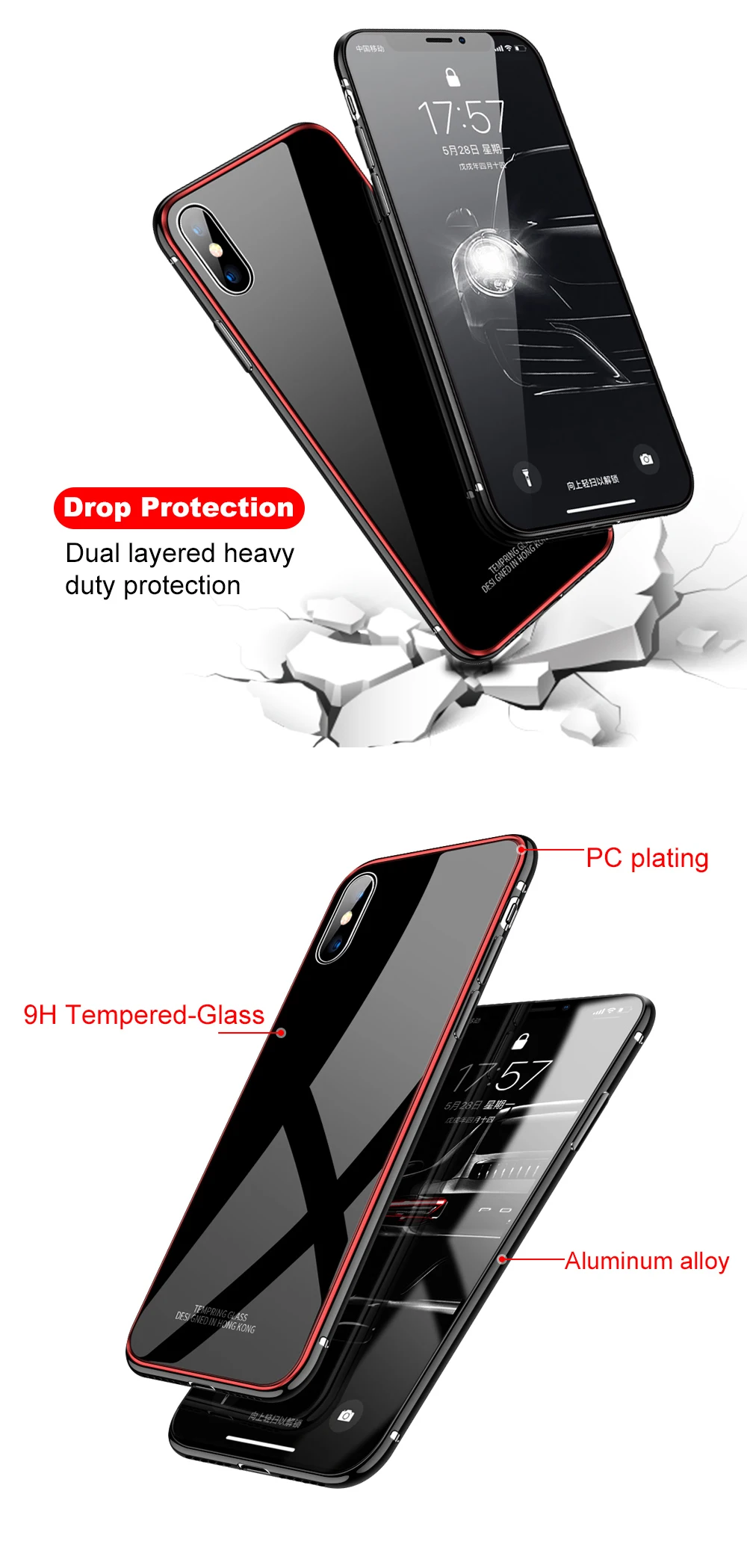 Ascromy For iPhone XS Max Case Glass Tempered Shockproof Metal Bumper Hard Cover for Apple iPhone X XR 8 Plus 7 6 6S Accessories (4)