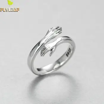 

Flyleaf Brand 2017 Creative Hands Embrace Open Rings For Women Romantic Style Couple 925 Sterling-silver-jewelry