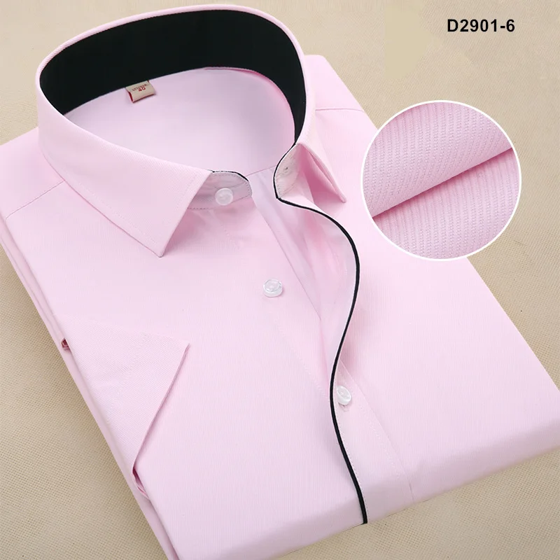 Летняя Стильная мужская брендовая одежда с отложным воротником, рубашки с коротким рукавом, мужские рубашки, приталенная Однотонная рубашка для мужчин - Цвет: D29016