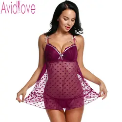 Avidlove женское сексуальное нижнее белье платье Babydoll ремень Прозрачное платье для сна в горошек эротическая Ночная одежда, сексуальные