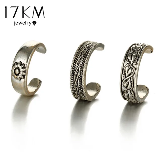 17KM Punk Style Sexy Carved Heart Toe Ring Sets Party Rings for Women Man Boho V 17KM Punk Style Sexy Carved Heart Toe Ring Sets Party Rings for Women Man Boho V