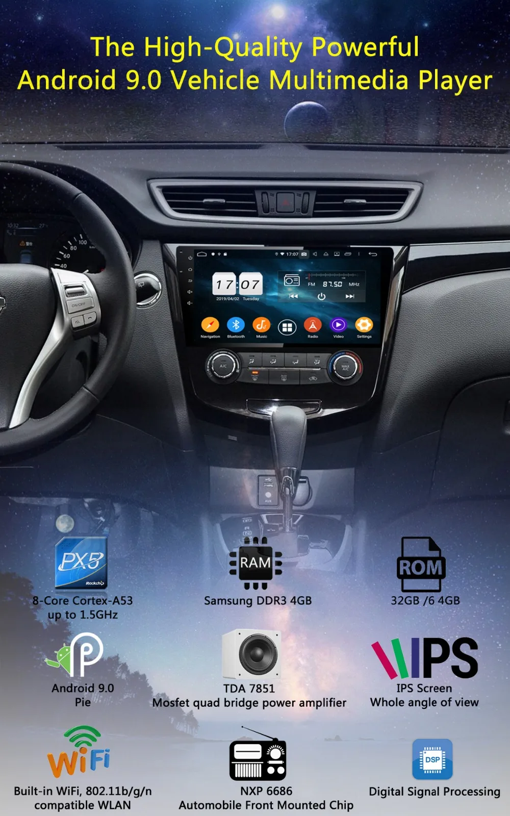 Flash Deal 10.1" IPS 8Core 4GB+64GB Android 9.0 Car Multimedia Player For Nissan Qashqai 2015 2016 2017 GPS Radio DSP CarPlay Parrot BT 1
