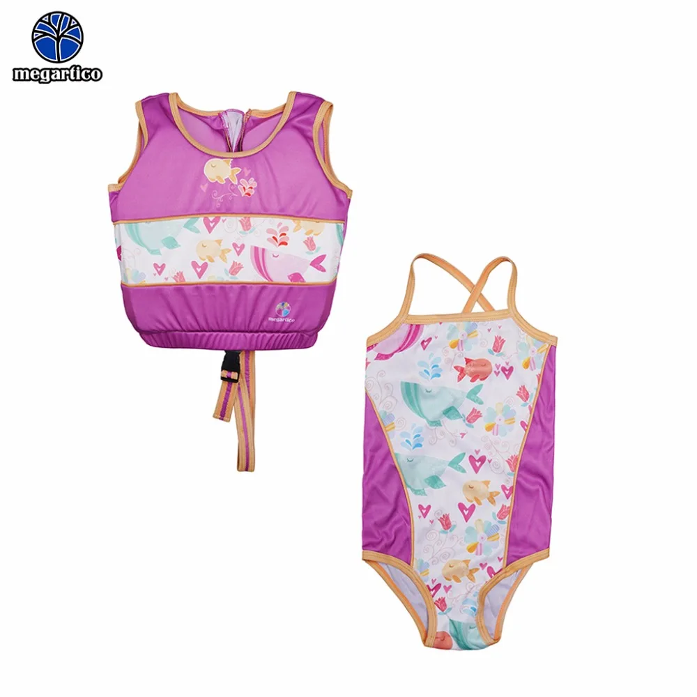 

Megartico life vest jacket children fish purple 2 pieces set swim trainer vest and swimsuit set swimming suit for girls for 2-6T