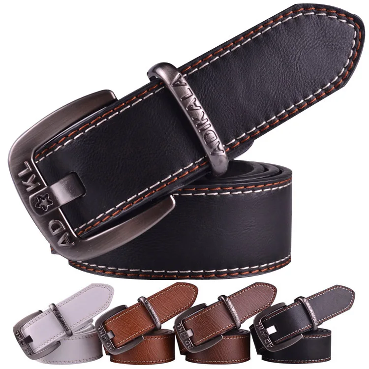 

UNISEX DOUBLE STITCHED leather belts CORREA with metal PIN buckle Leren riem