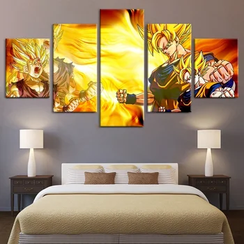 

5 Piece HD Wall Art Picture Cartoon Dragon Ball Super Saiyan Picture Home Decor