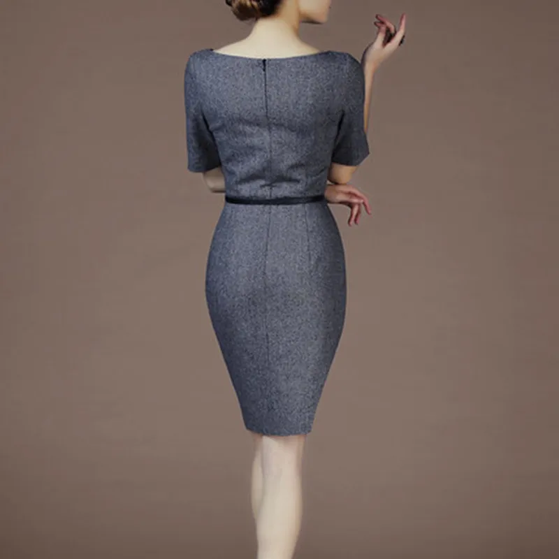 Primavera Ans otoño OL de manga corta de moda elegante delgado vestido de una pieza Sexy vestido lápiz de cadera - 3
