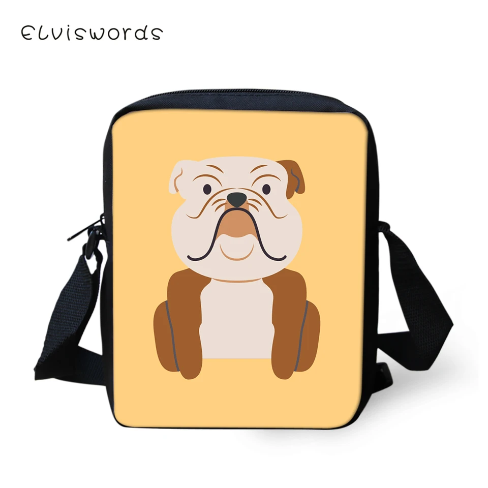 ELVISWORDS Flaps Messenger Bags Small Cute Women Bags Cartoon Bulldogs Print Pattern Girls Crossbody Bag Fashion Shoulder Purses