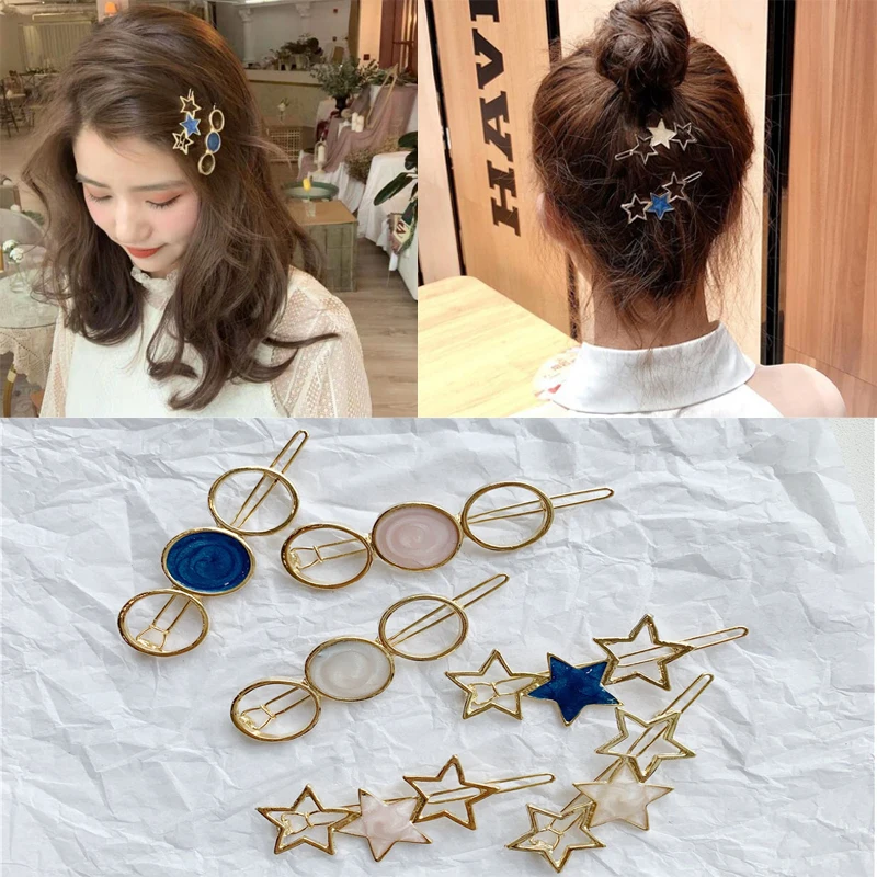 

WPCZQVZA Fashion Chic Hair Pins Girls Classic Star/Round Alloy Hair Clips Exquisite Simple Women Hair Accessories For Gifts 2019