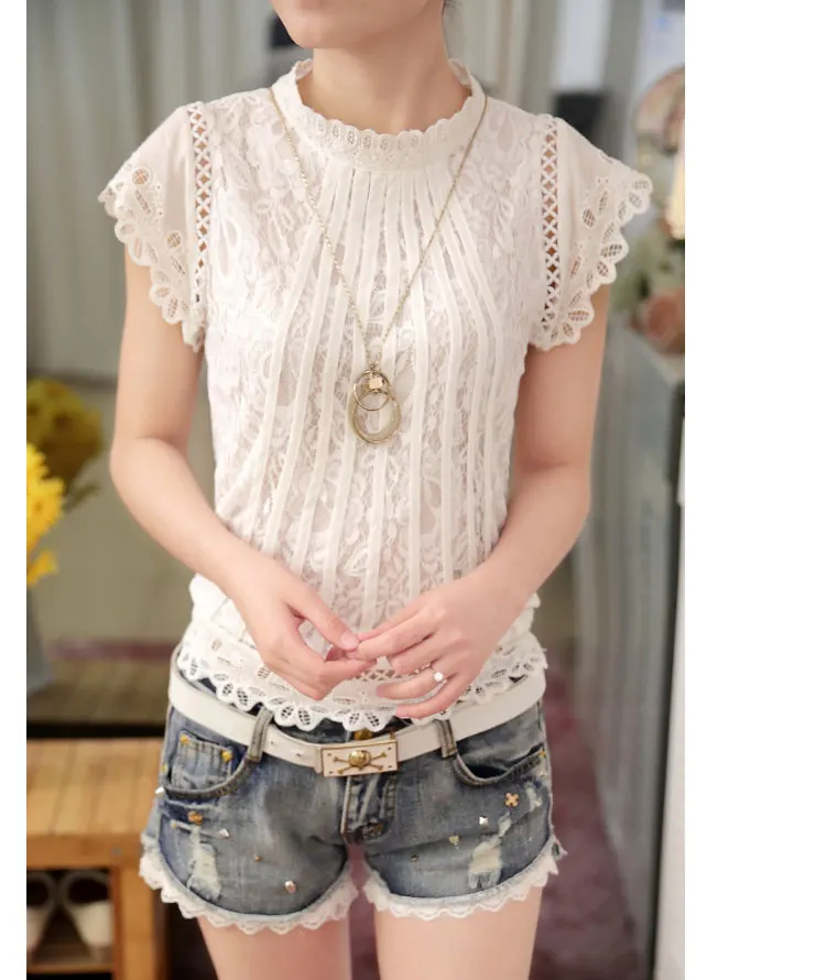 Short Petal Sleeve Floral Lace Tops Chiffon Blouse Shirt (Us 2-16)