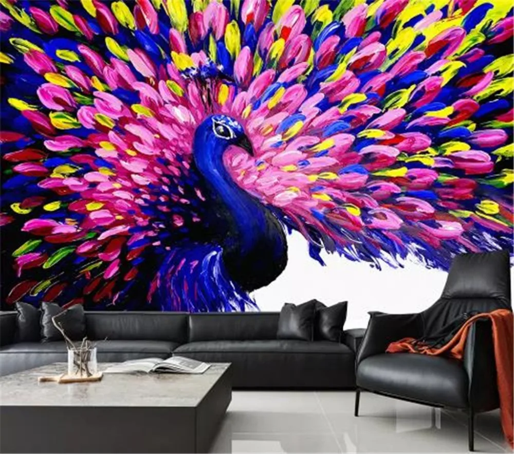 

3d Wallpaper Walls Promotion Beautiful Colorful Peacock Animal Wallpaper HD Digital Print Decoration Indoor Beautiful Wallpaper