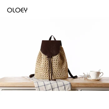 

Summer Straw Backpack Women Purse Hollow Drawstring Shoulder Bags For Teenage Girl Lady Quality School Travel Bag Beach Rucksack