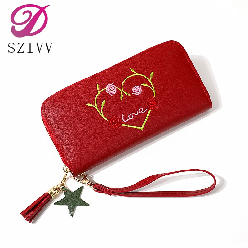 SZIVV новый женский длинный кошелек на молнии с вышивкой love 2019 | Багаж и сумки