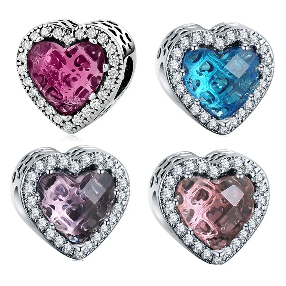 

Authentic S925 Sterling Silver DIY Jewelry Radiant Heart Charms fit Lady Bracelet Bangle Pave Crytals Clear CZ
