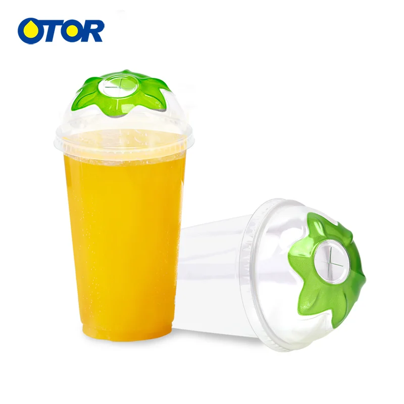 

OTOR 10pcs 17oz 22oz Free Shipping Disposable Cup with Green Leaf Lid for Hot and Cold Drinks Iced Coffee Bubble Boba Smoothie