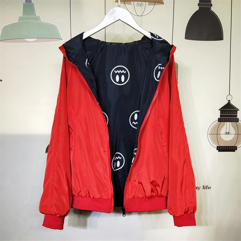 ربيع الخريف 2018 أزياء النساء سترة معطف جيب سستة مقنعين اثنين من الجانب ارتداء الكرتون وجوه طباعة أبلى فضفاض زائد حجم ربيع الخريف 2018 أزياء النساء سترة معطف جيب سستة مقنعين اثنين من الجانب ارتداء الكرتون وجوه طباعة أبلى فضفاض زائد حجم